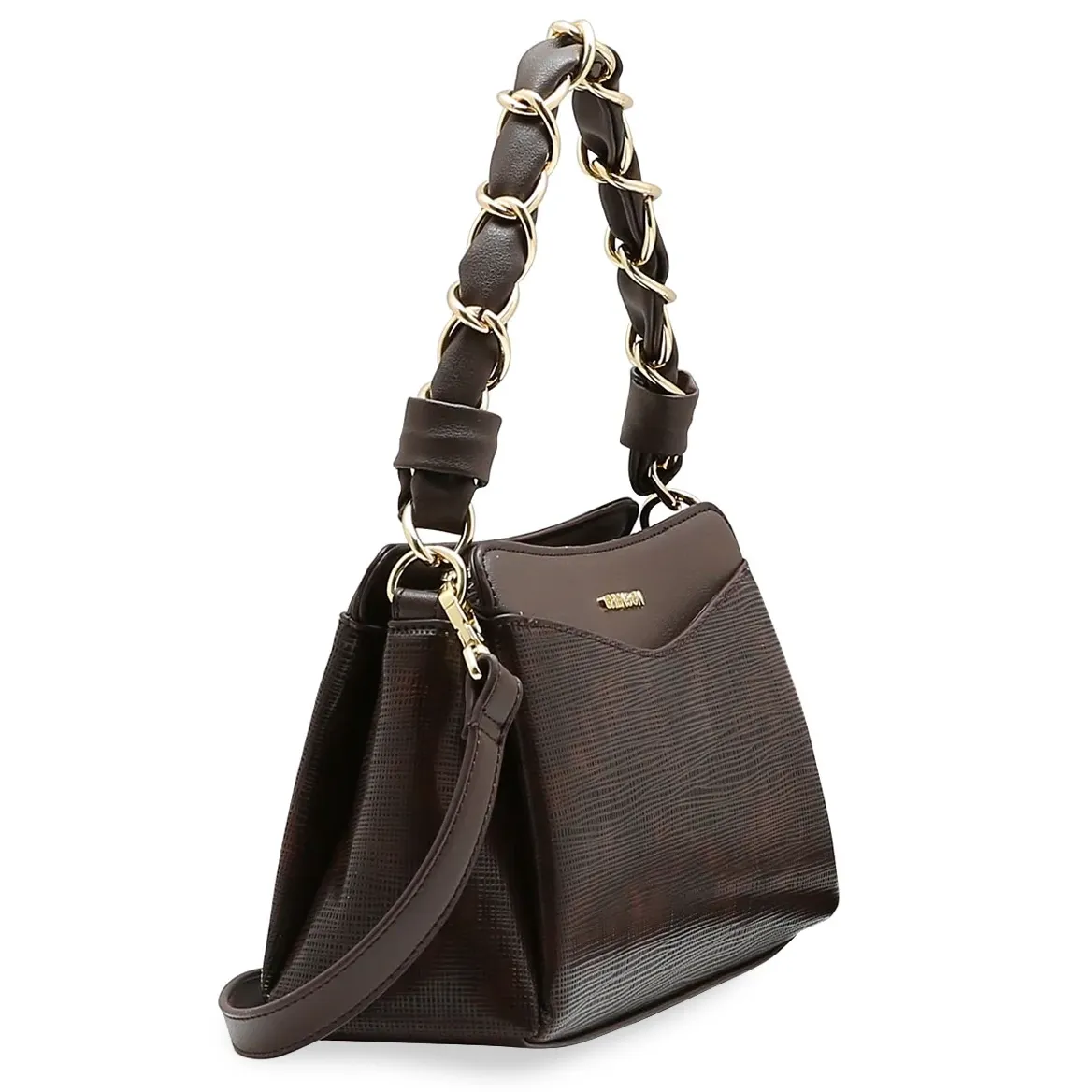 Bolsa feminina Chenson cor café vista lateral com alça removível